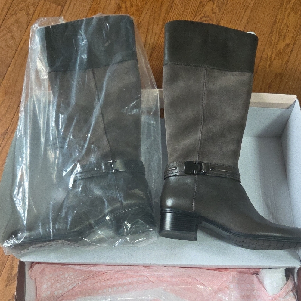 Bandolino Gray  Leather And Suede Knee-high Boots New In Box